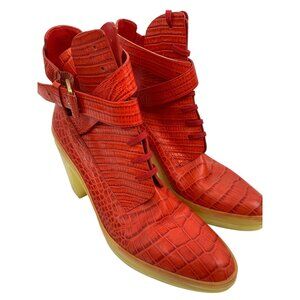 Alexander Wang Red Croc-Embossed Leather Heeled Boots Size 9.5 US Womens K10649